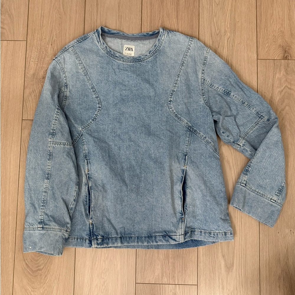 Zara Soft Blue Denim Top